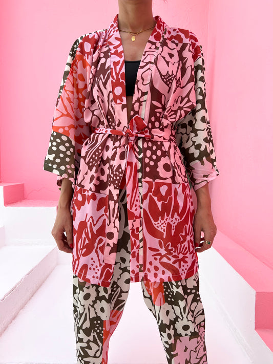 Pink Flower - Kısa Kimono